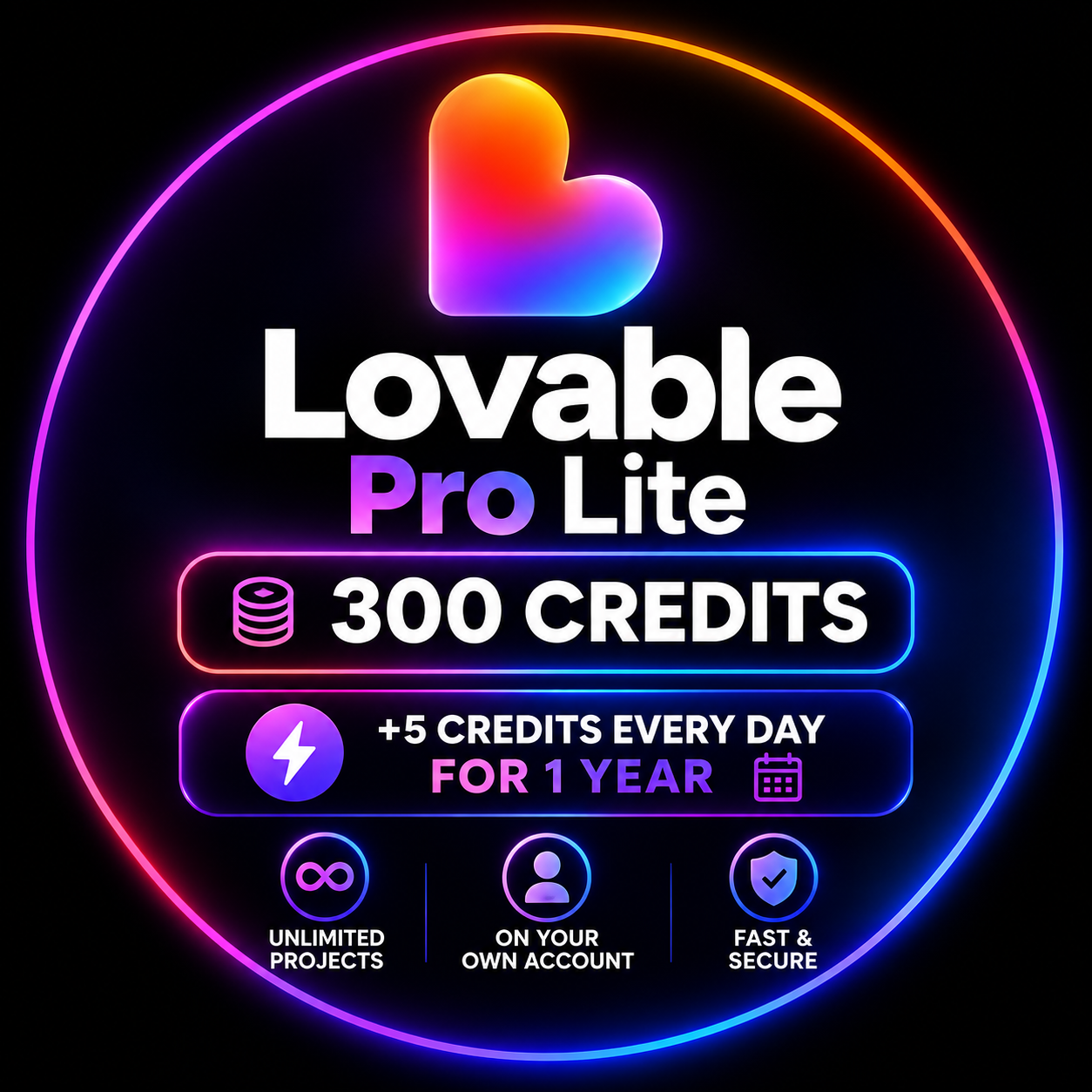 Lovable Pro Lite — 300 credits plus 5 bonus credits daily for 1 year